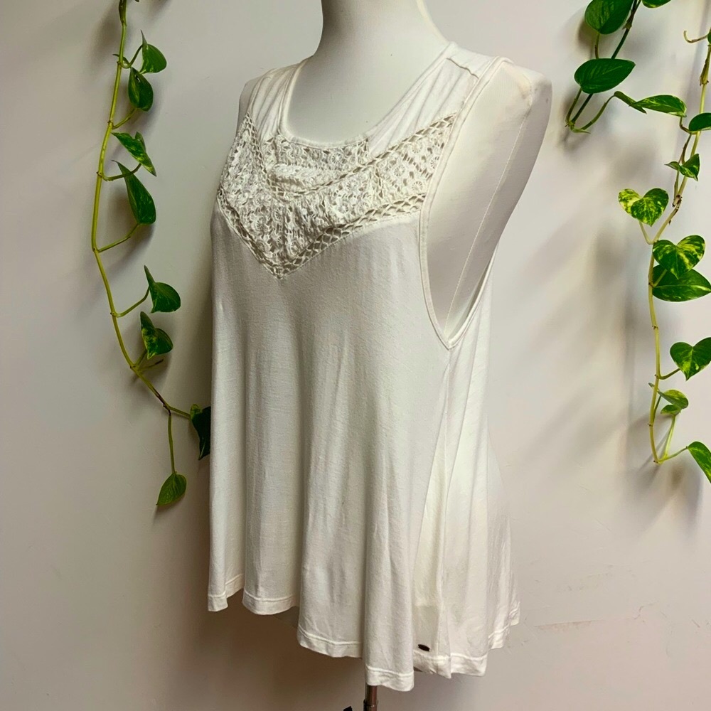 O’Neill White Crochet Lace Tank Top Layering Boho Beach Small
